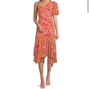 Astr the Label Santorini Pink Floral One Shoulder Dress